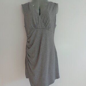 White House Black Market‎ Womens Dress Grey Wrap Stretch Ruched Deep V Neck Sz L